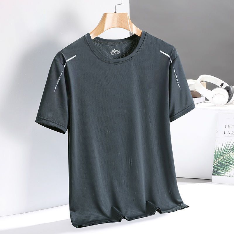 Short summer ice silk casual trendy brand half sleeved T-shirt top base shirt men's clothing_voghion.com