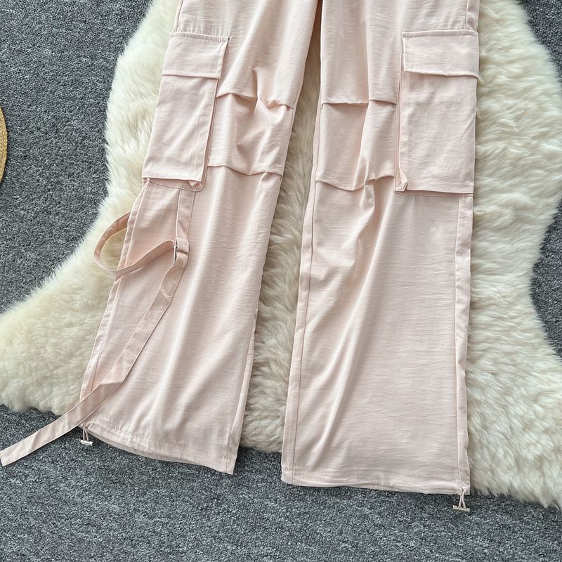Women's Cargo Jogger Pants High Waist Drawstring Wide Leg Casual Trousers With Pockets Summer Loose Fit Workwear Style Polyester"_voghion.com