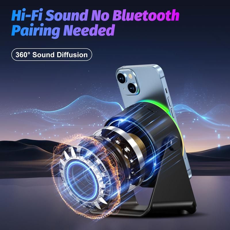 Dohelly 4 IN 1 Wireless Induction Audio Bluetooth Speaker, 360° Rotation Stand With LED, Universal Speaker Stands For Surround Sound&Charger,Portable_voghion.com