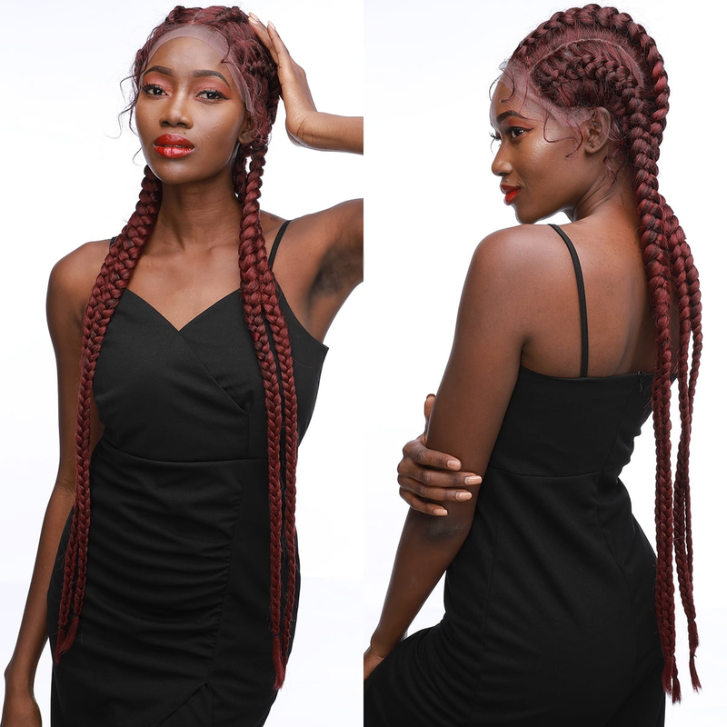 36inch chemical fiber lace braid wig wig 13*5*1 lace hand-woven braid four-strand braid long braid wig_voghion.com