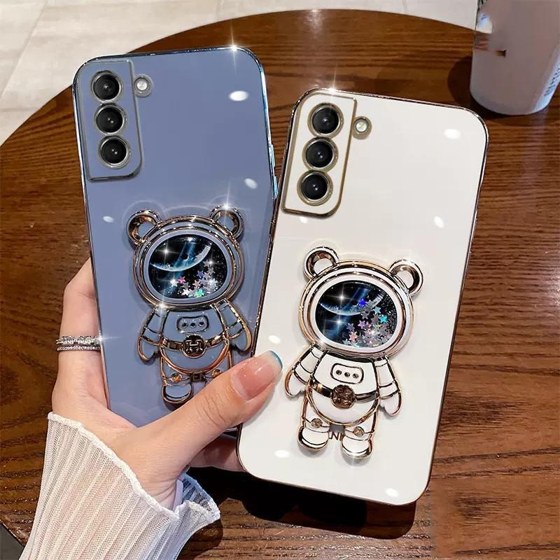 Til Samsung S23 Ultra Case,Plating Space Bear Stand Blødt Cover til Samsung Galaxy S23 S22 S21 S20 Ultra FE S10 Plus Note 20 A73 A72 A71 A54_voghion.com