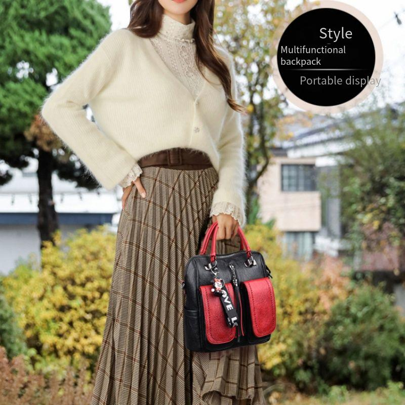 Contrasting color shoulder bag handbag 2024 new versatile fashion one-shoulder diagonal bag three-purpose bag with leather multi-purpose bag_voghion.com