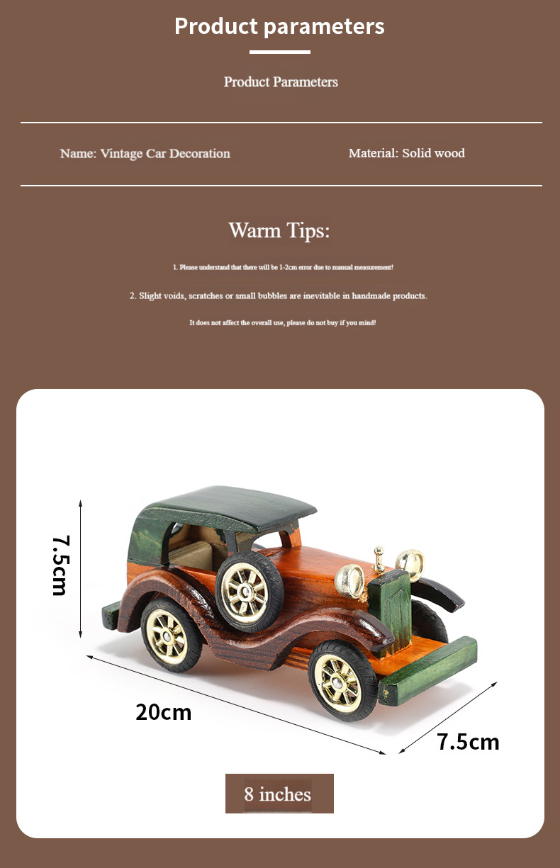 Fashion Retro Wooden Car 8 Inch Creative Home Desktop Ornaments Car Decoration Model Ornaments Manufacturers Wholesale_voghion.com