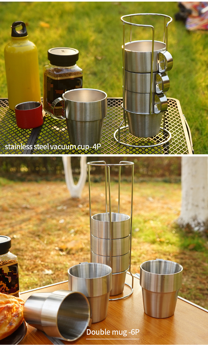 6-teiliges Campingbecher-Set aus Edelstahl – doppelwandig isoliert für heiße und kalte Getränke (perfekt für Picknicks, Wanderungen und Reisen)_voghion.com