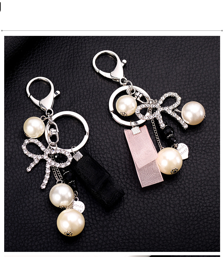 Version Pearl Ribbon Heart Keychain Bag Pendant Diamond Bow Creative Gift_voghion.com