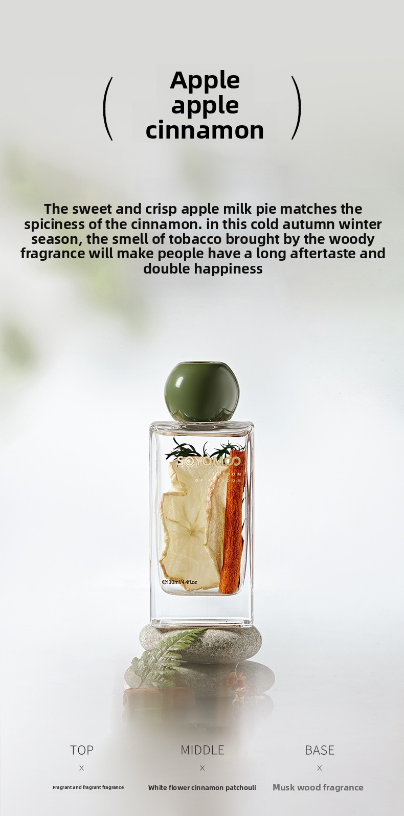 Premium Flameless Reed Diffuser – 130ml Natural Aroma For Home, Spa & Gifts, Long-Lasting Apple Cinnamon, Bamboo Forest & Rose Oud Scents_voghion.com