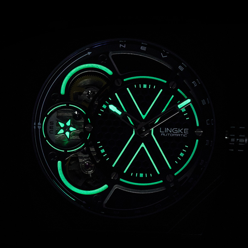 Men's Skeleton Dual Movement Watch With Barrel-Shaped Dial, Silicone Strap, Fashionable Mechanical Quartz Hybrid Timepiece For Casual & Sporty Look_voghion.com