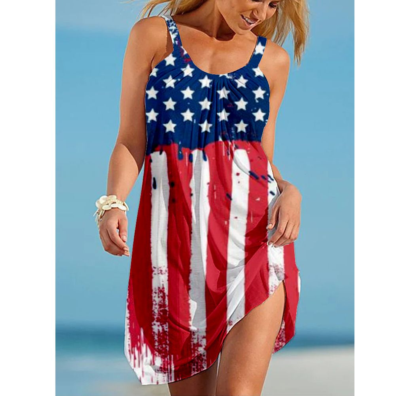 Women's Dress Flag Theme 3D Printed Personalized Street Strap Skirt_voghion.com