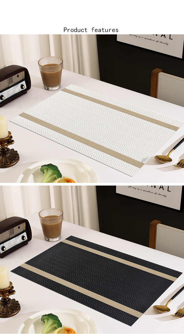PVC Table Mats Set - Water & Oil Resistant Placemats With Jacquard Stripes (Non-Slip, Heatproof, 45x30cm & 180x30cm_voghion.com