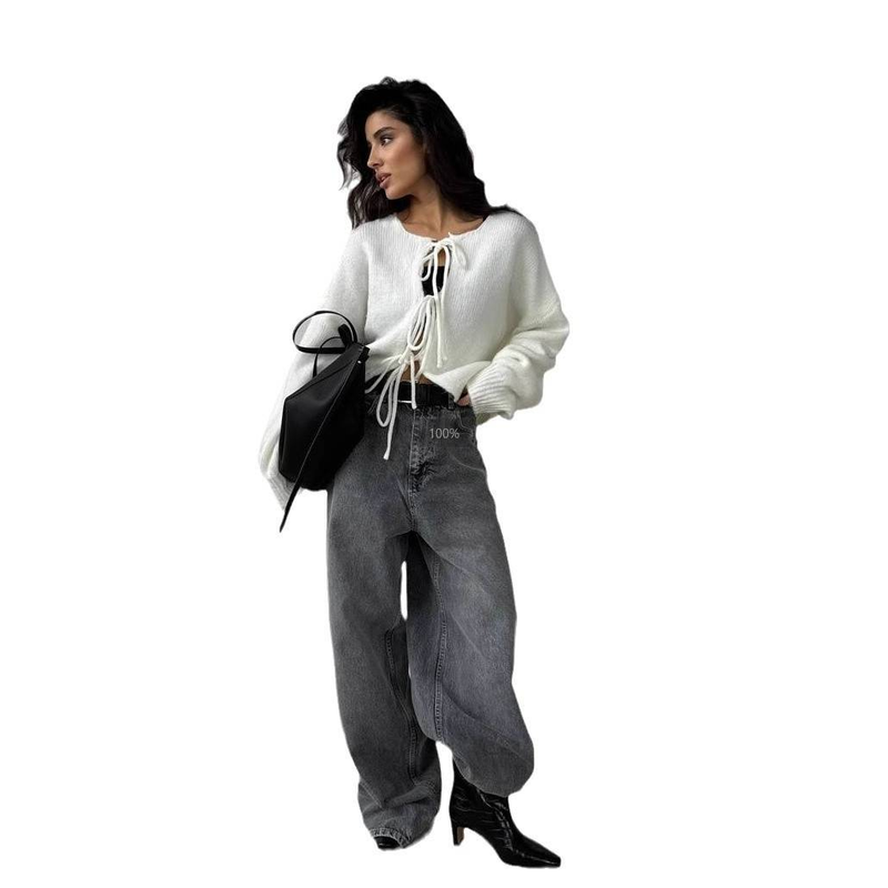 Cardigan en tricot à nœud papillon pour femme – Pull confortable à manches longues et chic pour le début du printemps_voghion.com