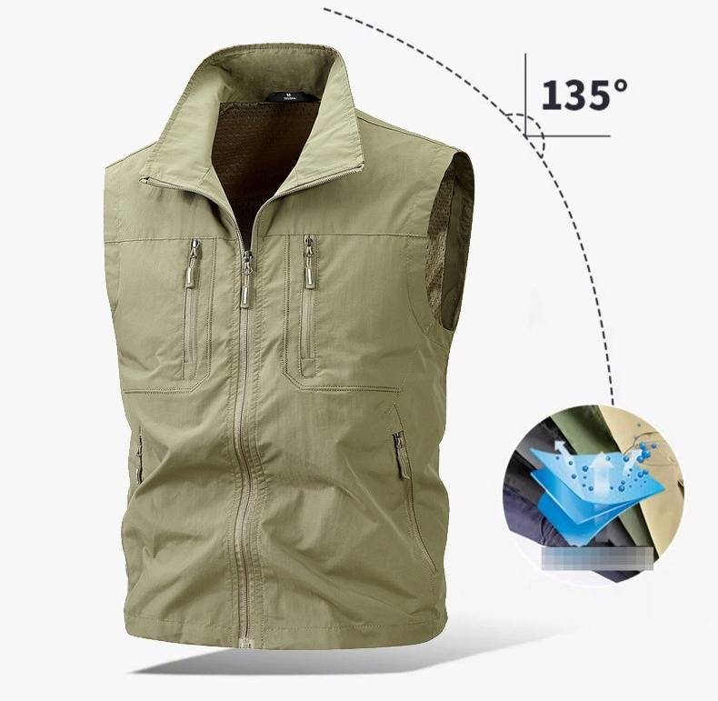 Gilet senza maniche da uomo con tasche multiple - Giacca leggera in nylon con cerniera per attività all'aperto e palestra (5 colori, dalla M alla 5XL)_voghion.com