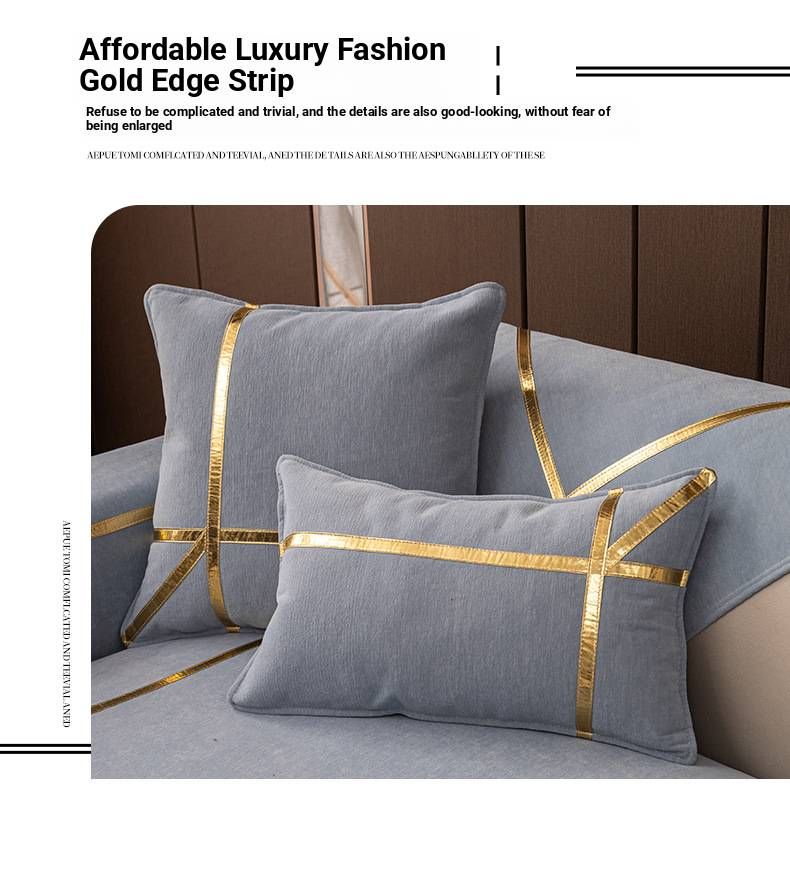 Luxury Chenille Sofa Cover Set With Cloud Gold Trim – Anti-Scratch, All-Season Fabric Protector For Sectional Couches_voghion.com