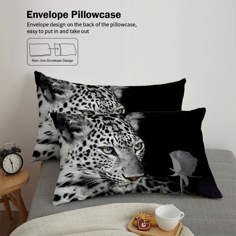 Tigre, leopardo, animale 3D stampa digitale camera da letto, dormitorio, hotel e pensione set da 3 pezzi, leggero, caldo e morbido set di biancheria da letto in peluche corto_voghion.com