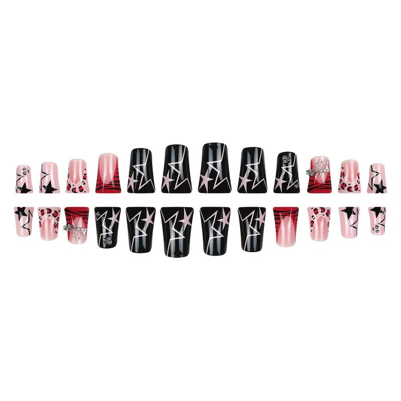 Elegant Press-On Nails With Leopard Print, French Tips & Star Charms - Reusable Fake Nails For Women, Glue & Gel Adhesive Options_voghion.com