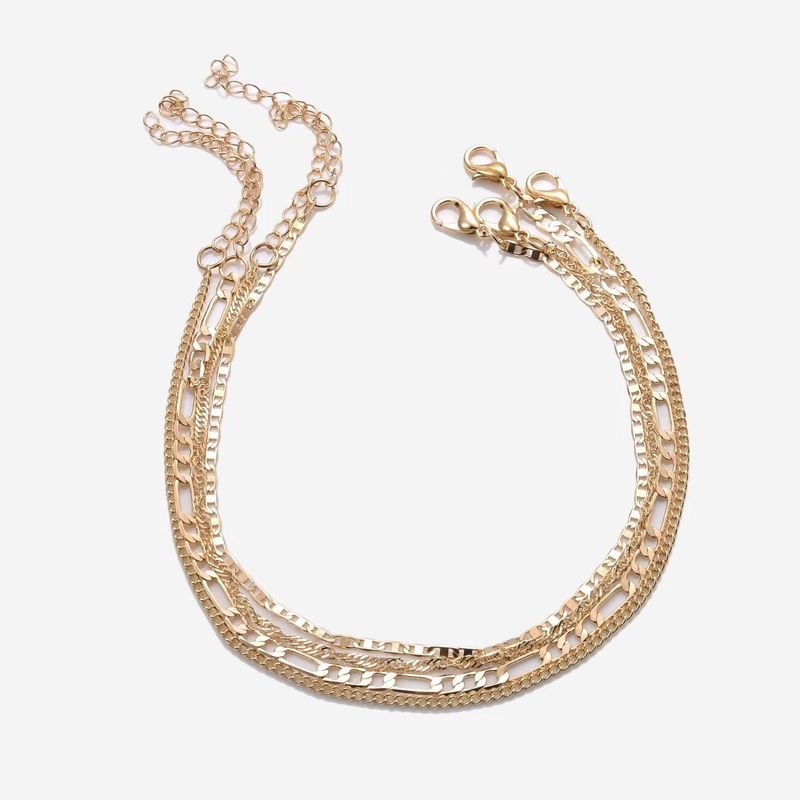 Set di cavigliere da donna alla moda, tre pezzi, con catena a serpente piatta e semplice personalità_voghion.com