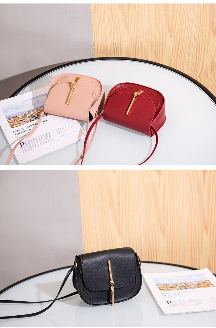 New Golden Tassel Double Layer Semi Circle Solid Color One Shoulder Saddle Bag Fashion Casual Women Small Bag_voghion.com