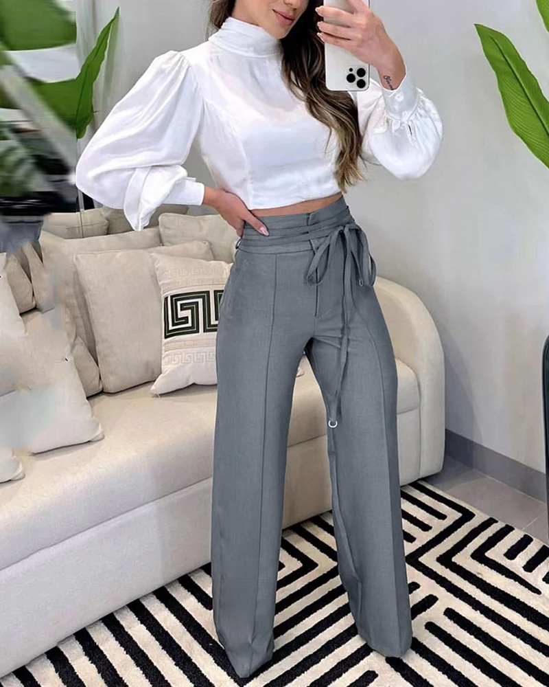 2023 New Gray High Waist Strap Casual Commuting Suit Pants_voghion.com