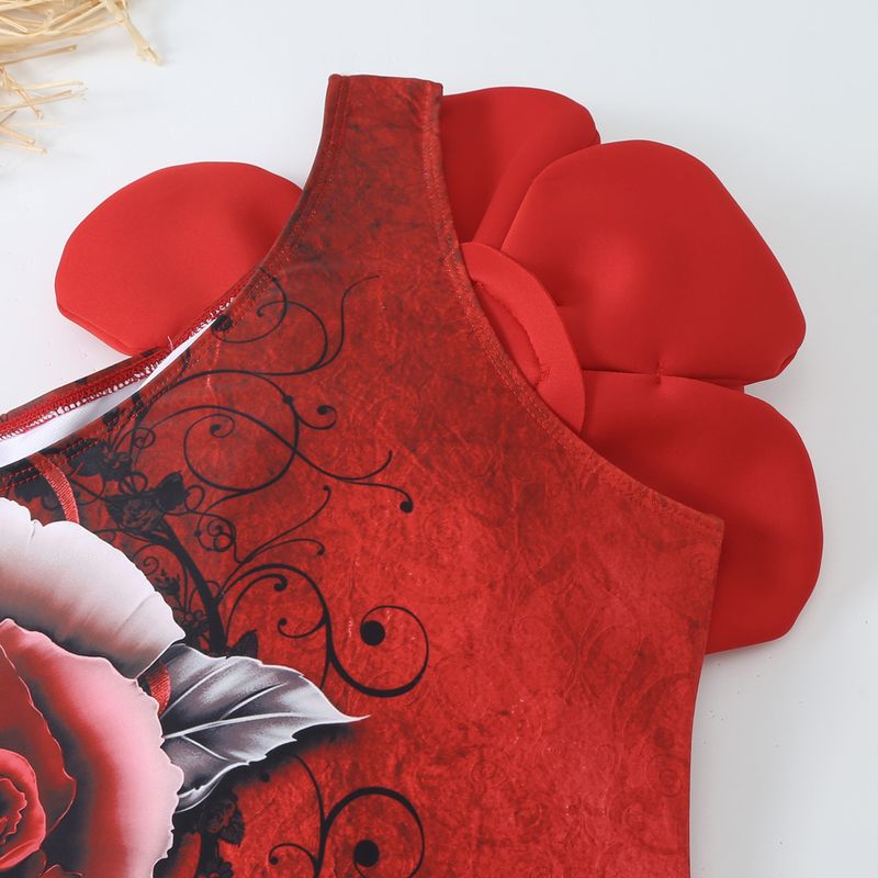 Ropa de mujer Nuevo traje de baño de una pieza para mujer, traje de baño de falda de gasa ajustado con flores grandes adelgazantes_voghion.com
