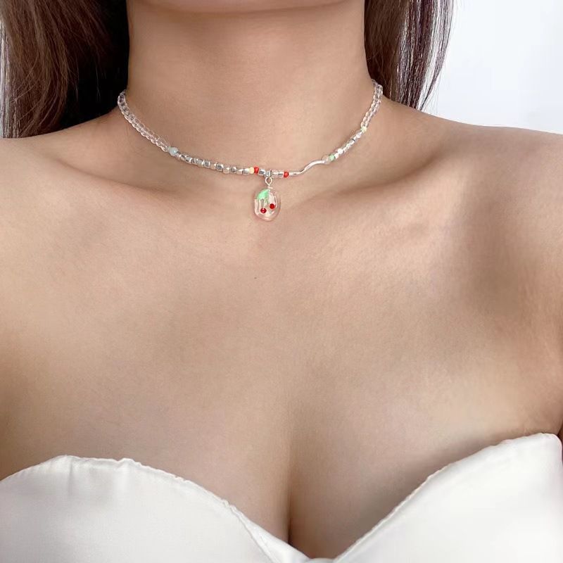 New Colorful Beaded Necklace, Sweet Versatile Women, Fashionable and High Grade, Collar Chain, Rainbow Dopamine_voghion.com