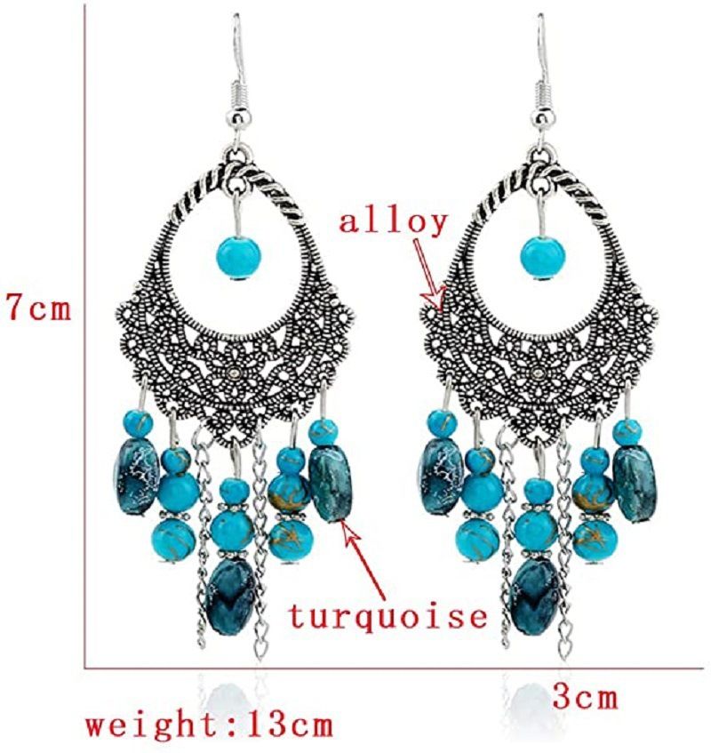 New Turquoise Bohemian Ethnic Style Jewelry Necklace Earrings Bracelet Set_voghion.com