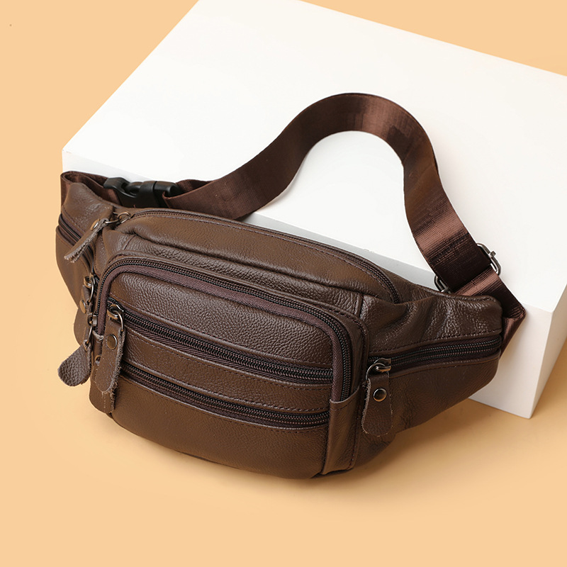 The first layer of cowhide men's bag real cowhide sports running waist bag men's waterproof large capacity multi-compartment chest bag wallet bags_voghion.com