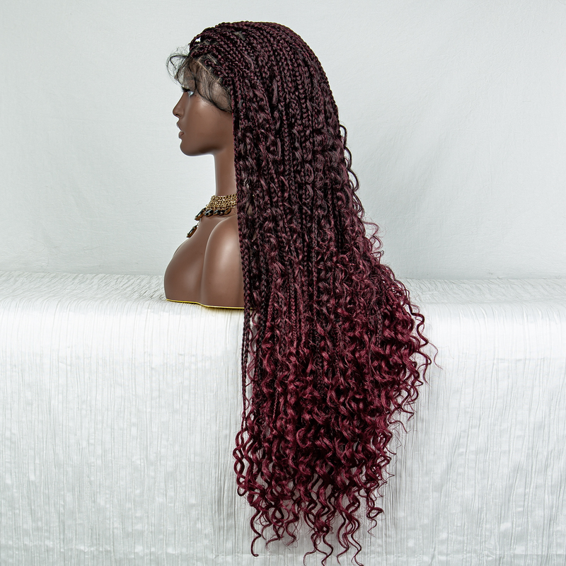 32inch long synthetic lace braid 9*6 transparent lace hand-woven braid with flower wig headgear box braid with baby hair_voghion.com