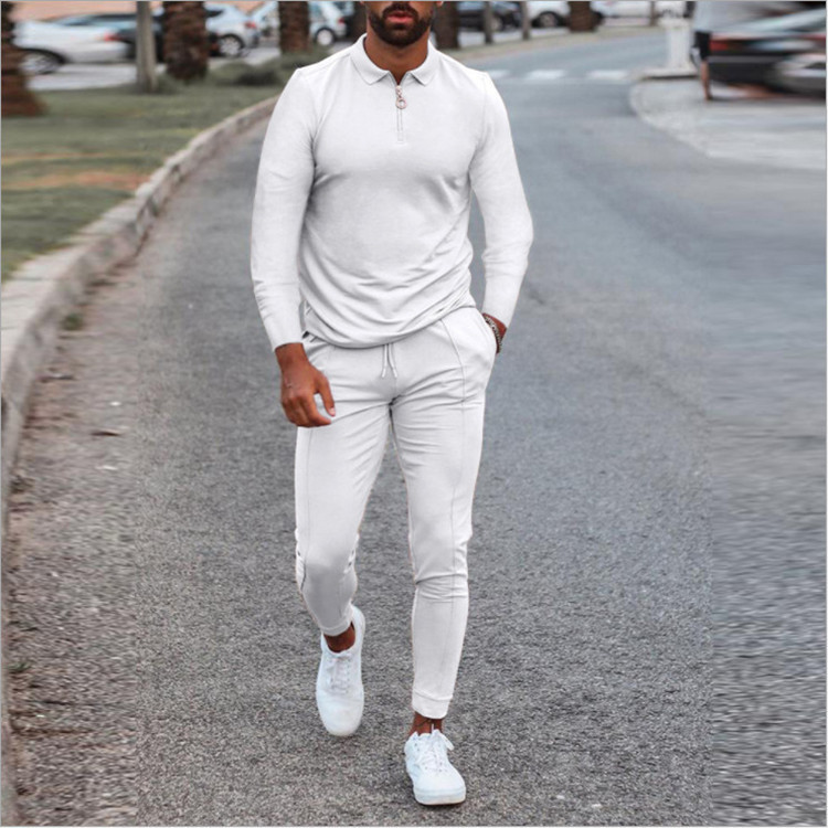 Chándal para hombre, ropa deportiva de primavera y otoño, conjunto de 2 piezas, camiseta polo de manga larga y pantalones, chándal sólido, trajes deportivos para hombre_voghion.com