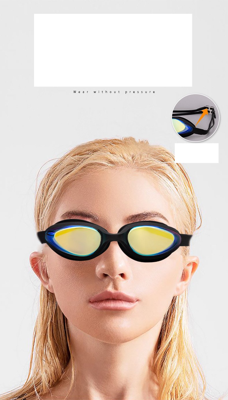 New adult waterproond anti-fog swimming glasses silicone electroplated lens headwear goggles_voghion.com