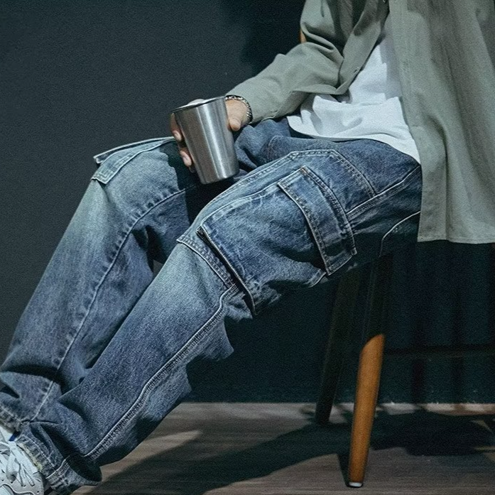 Men's Clothing Washed distressed jeans 2024 spring and autumn new style young men's loose straight retro trendy stretch pants_voghion.com