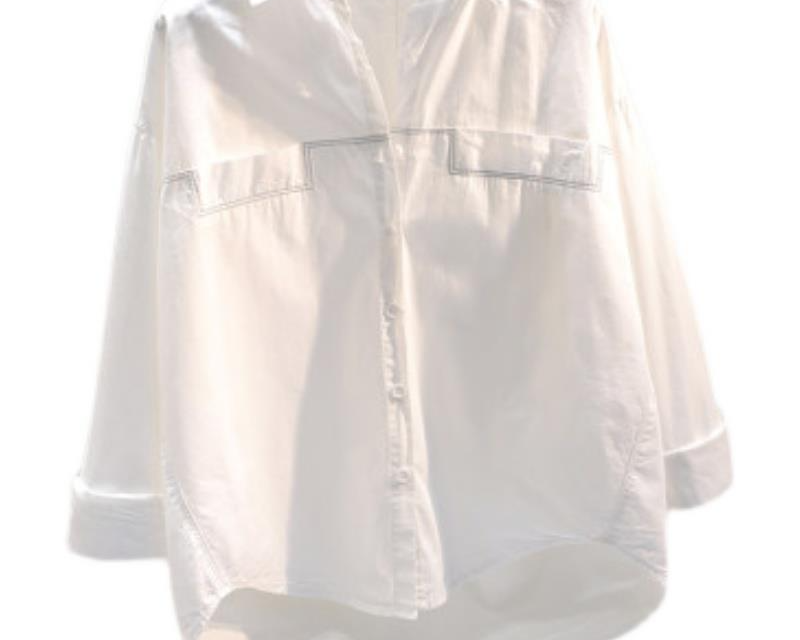 Camicia da donna in cotone e lino bianco con tasche, nuova camicia casual ampia e sottile_voghion.com
