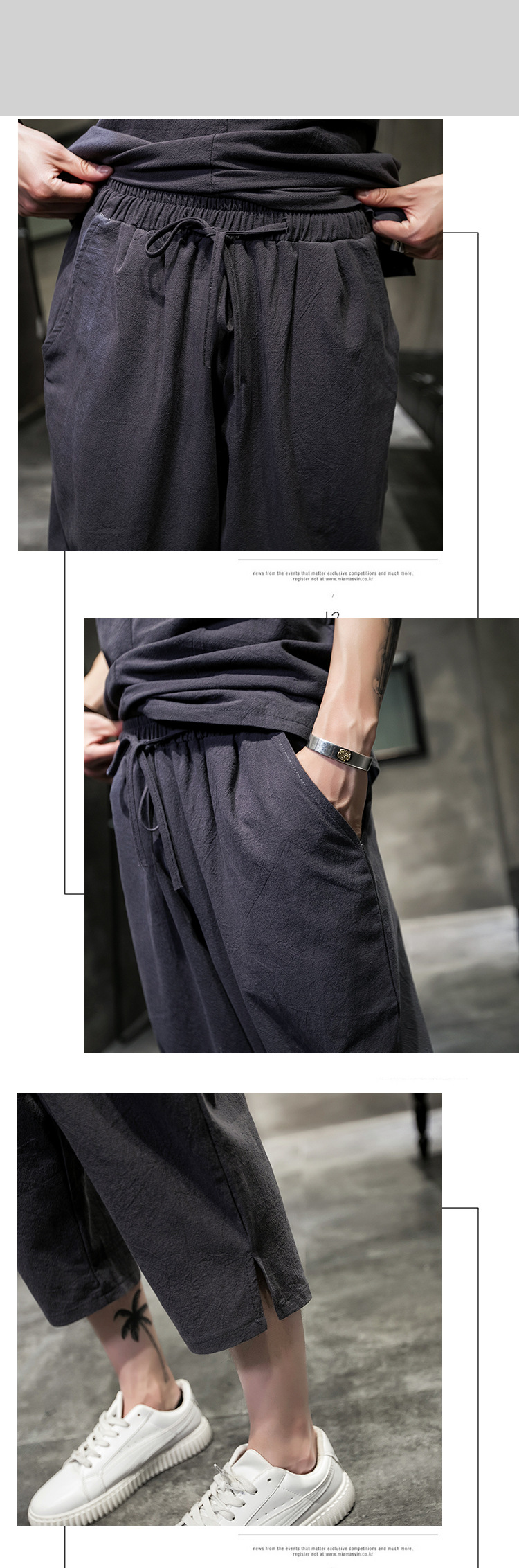 Men's Clothing Men's Cotton And Linen Embroidery Buttoned Large Size Cropped Pants Short Sleeved Suit Summer Linen Set_voghion.com