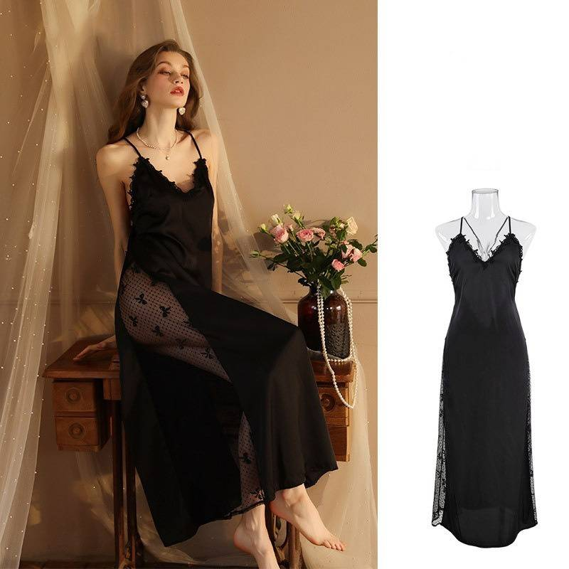 Damen Nachtwäsche Sexy Nachthemd Plus Lange Bademantel Pyjamas Weibliche Langarm Damen Satin Home Kleidung Dünne Generation_voghion.com