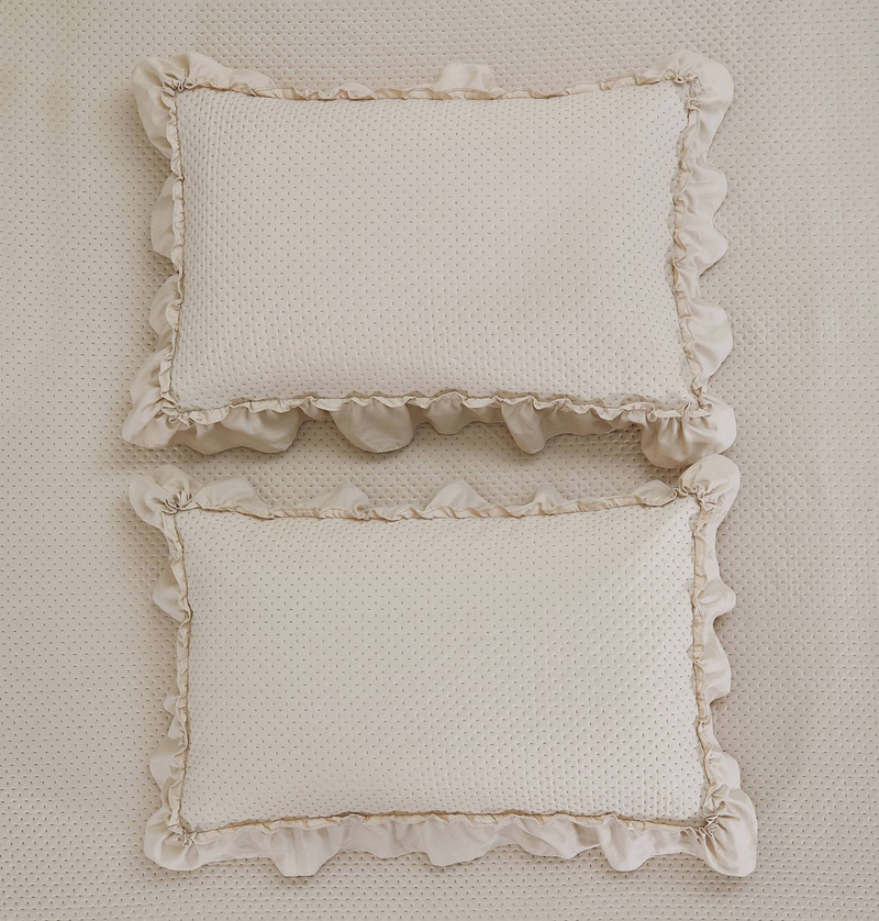 CG33 Washed Cotton Ruffled Bed Cover Set, Suitable For Bedrooms And Living Rooms (1* Bedspread +2* Pillowcase, No Duvet Core Or Pillow Core)_voghion.com
