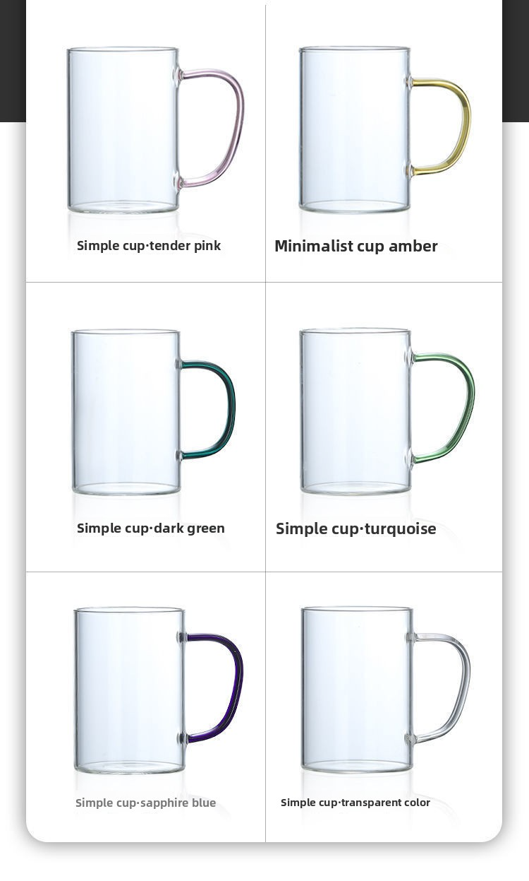 Set di bicchieri in vetro colorato - Bicchieri di grande capacità con manici, perfetti per tè al latte e caffè (set da 6 pezzi lavabili in lavastoviglie)_voghion.com