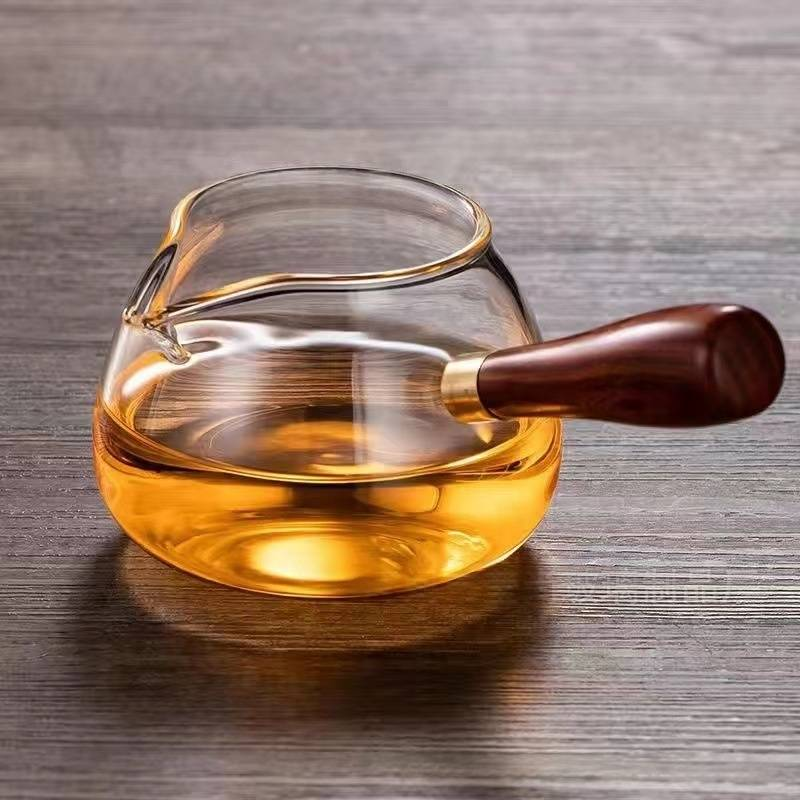 Heat-Resistant Glass Tea Pitcher With Wooden Handle - Borosilicate Gongfu Tea Cup Optional 304 Stainless Steel Strainer Minimalist Side Handle Teapot_voghion.com