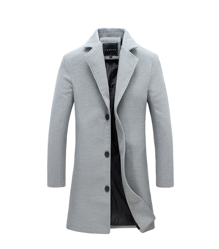 Herrenbekleidung Herren-Trenchcoat im Slim Fit aus Wollmischung – Stilvoller mittellanger Mantel mit mehreren Taschen (Khaki, Schwarz, Hellgrau, Marineblau, Dunkelgrau)_voghion.com