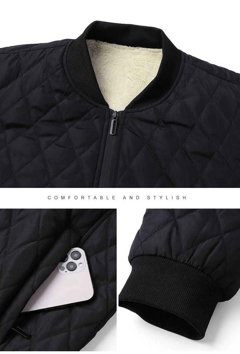 "Giacca trapuntata a rombi da uomo - Cappotto invernale in cotone spesso per il freddo, capospalla caldo ed elegante"_voghion.com