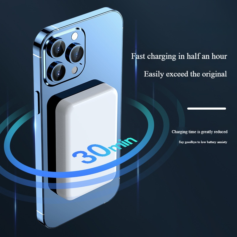 Magnetische draadloze powerbank 10000 mAh - Ultradunne, snel oplaadbare draagbare batterij met veilige klikbevestiging voor iPhone 12/13/14/15 en Android-telefoons_voghion.com