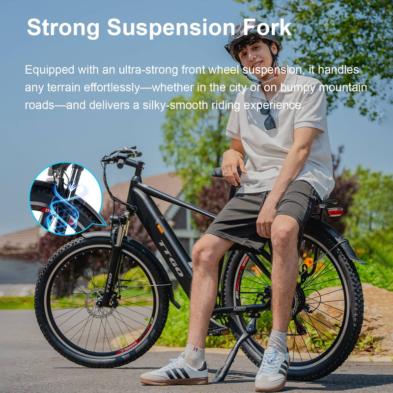 VTT électrique TTGO M300 27,5 pouces, moteur 250 W, autonomie 120 km, capteur de couple, assistance au pédalage, Shimano 7 vitesses, freins à disque mécaniques, pour l'extérieur_voghion.com