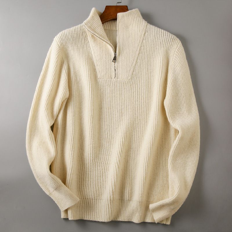 Men’s Japanese-Inspired Half-Zip Knit Sweater – Soft & Breathable Pullover (Beige/Greyish/Camel/Tibetan Blue, M-2XL)_voghion.com