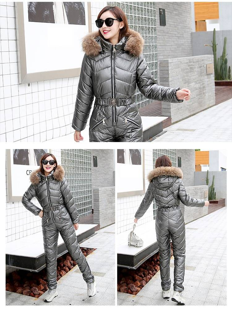 Tuta da sci da donna, invernale, calda e imbottita, con superficie riflettente, leggera, comoda e impermeabile, per attività all'aperto._voghion.com