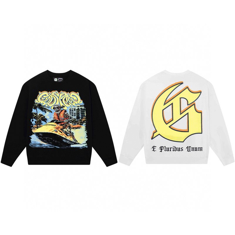 Felpa girocollo a maniche lunghe in cotone da uomo e da donna, stile hip hop, con teschio e motocicletta, modello Godspeed_voghion.com