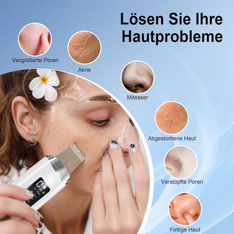 Yeerain Ultraschall-Hautwäscher, Porenreiniger für das Gesicht mit 4 Modi, einstellbarer Intensität, rotem und blauem Licht, LED-Anzeige_voghion.com