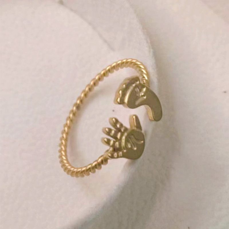 2023 New Cute Little Foot Palm Creative Simple Adjustable Open Ring For Women Personalized Jewelry_voghion.com