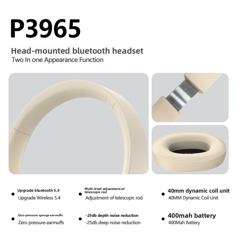 Cuffie over-ear Bluetooth pieghevoli con cancellazione attiva del rumore P3965ANC, modello privato, wireless e cross-border_voghion.com
