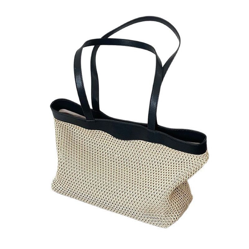 2025 Spring And Summer New French Raffia Mesh Weaving Large Capacity Ladies Resort Style Straw Handbag Shoulder Bag Fashion Versatile Leisure Daily_voghion.com