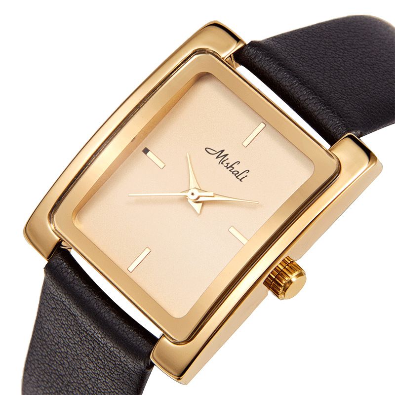 Women's Watches Simple Temperament Small Square Watch Black Gold Belt Quartz Watch_voghion.com