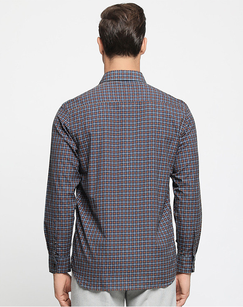 Geruite katoenen stof, comfortabele en veelzijdige reverskraag, herenshirt met lange mouwen, herenshirt, shirt met lange mouwen_voghion.com