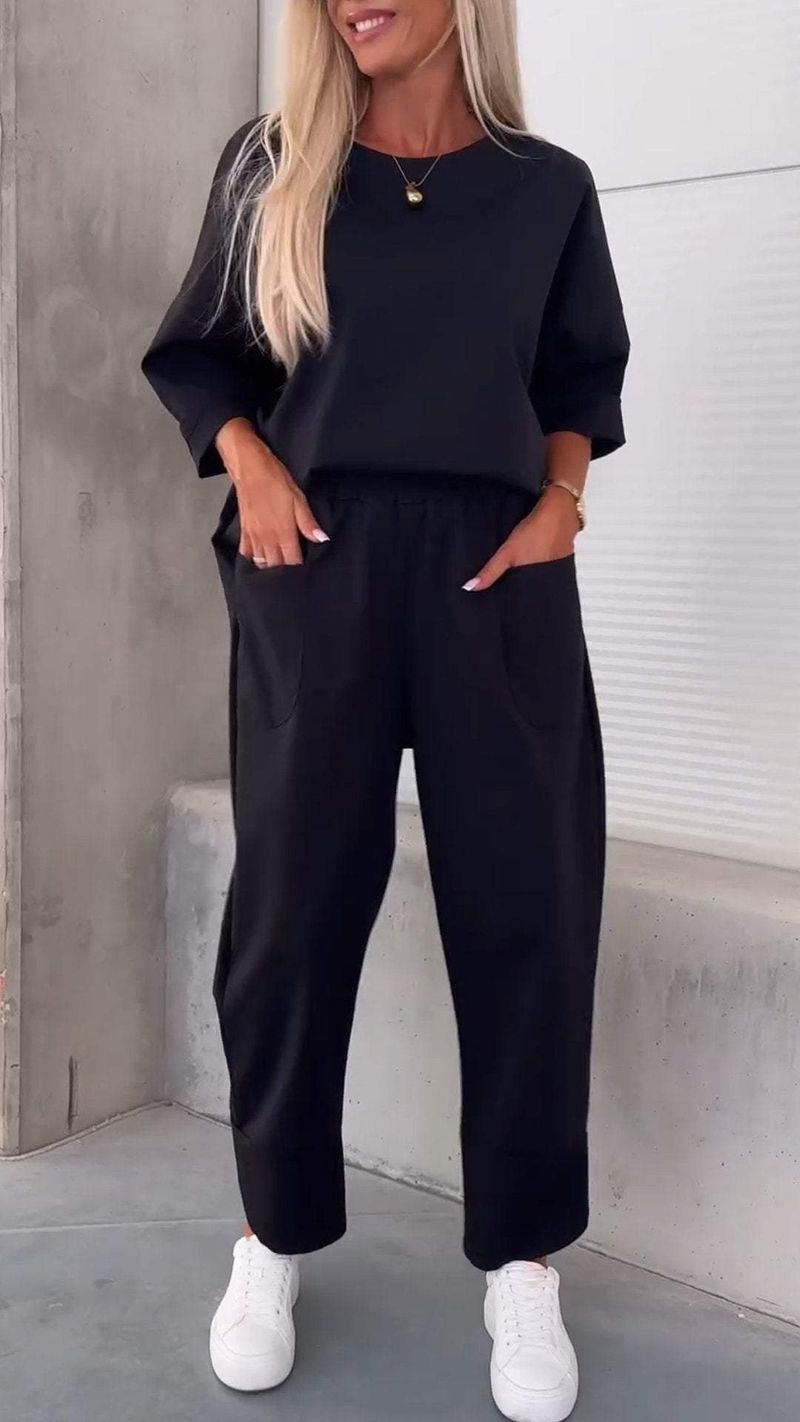 Women Two Piece Set Pants Sets Solid Tops Ankel Length Pant Sport Matching Sets Y2k T-shirt Tracksuit Autumn Spring Pocket Pant_voghion.com