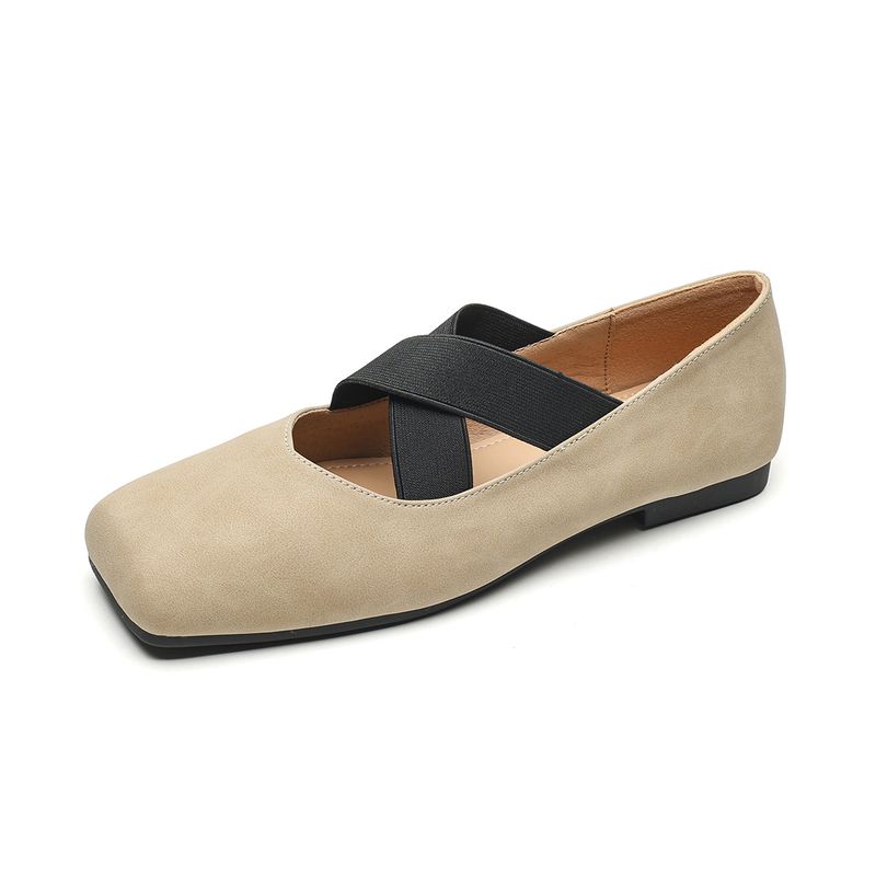 Silver Ballet Shoes Women's Light Mouth Vintage Cross Strap Square Head Single Shoes Women's Soft Sole_voghion.com